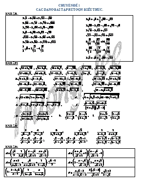Toán 9 - Chuyên đề 1 Các dạng bài tập rút gọn biểu thức